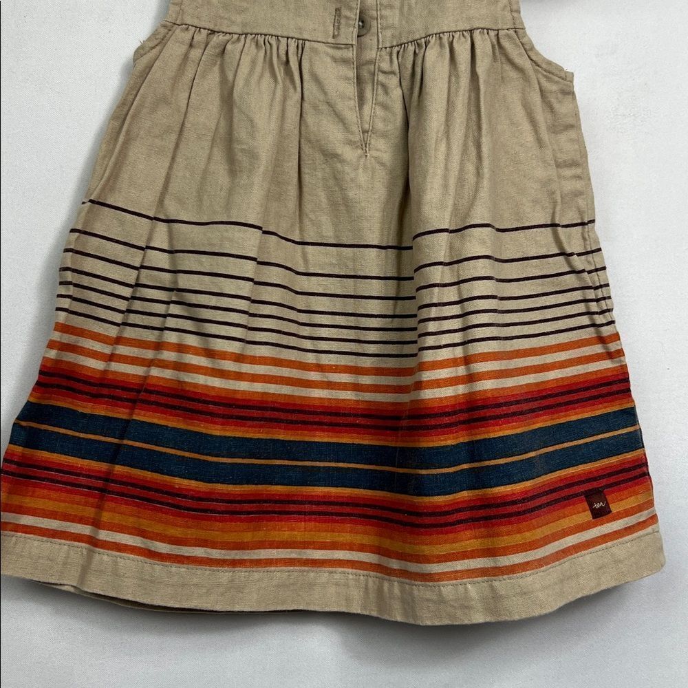Tea Collection Tan and Orange Stripe linen dress 6-12 months - Picture 7 of 14